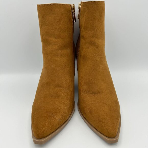 Bamboo Upstream Tan Suede Ankle Boots With Block Heel Western Size 10 Zippers - Picture 5 of 11
